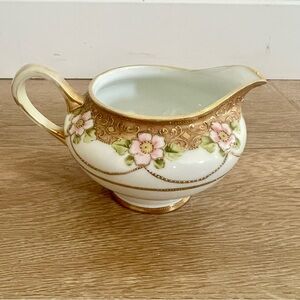 Antique 1910 Handpainted RC Nippon Porcelain Pitcher‎ Creamer Gold beads Flowers